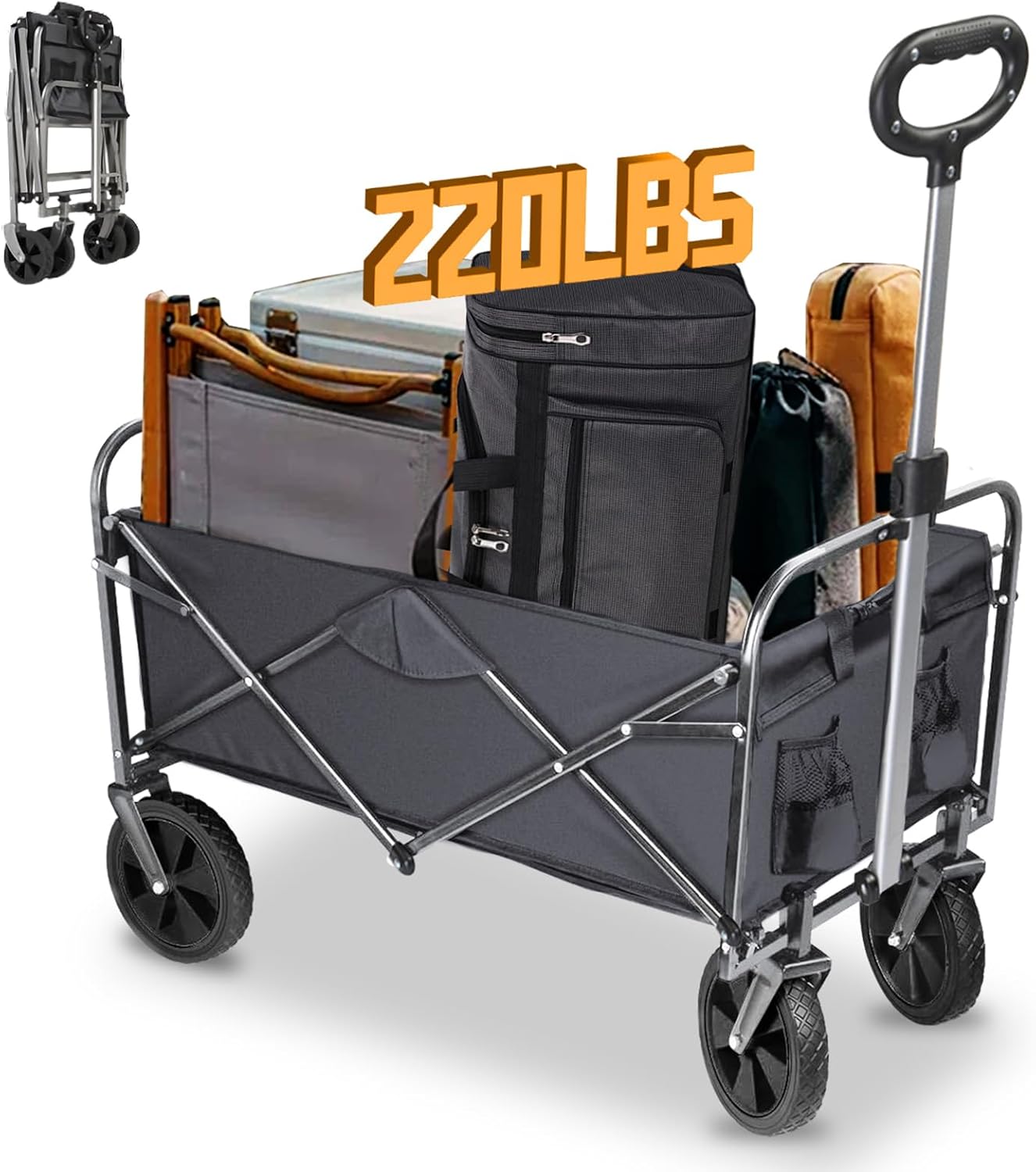 220 lbs Capacity Folding Beach Wagon - Portable & Durable!