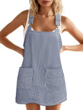 Womens Casual Denim Dress Striped Overalls Romper - Easy Summer