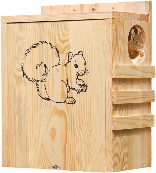 Wooden Squirrel House for Outside - Large Nesting Box Design