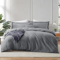 Grey Duvet Cover with Fitted Sheet Queen Size - Soft 4 Piece Set