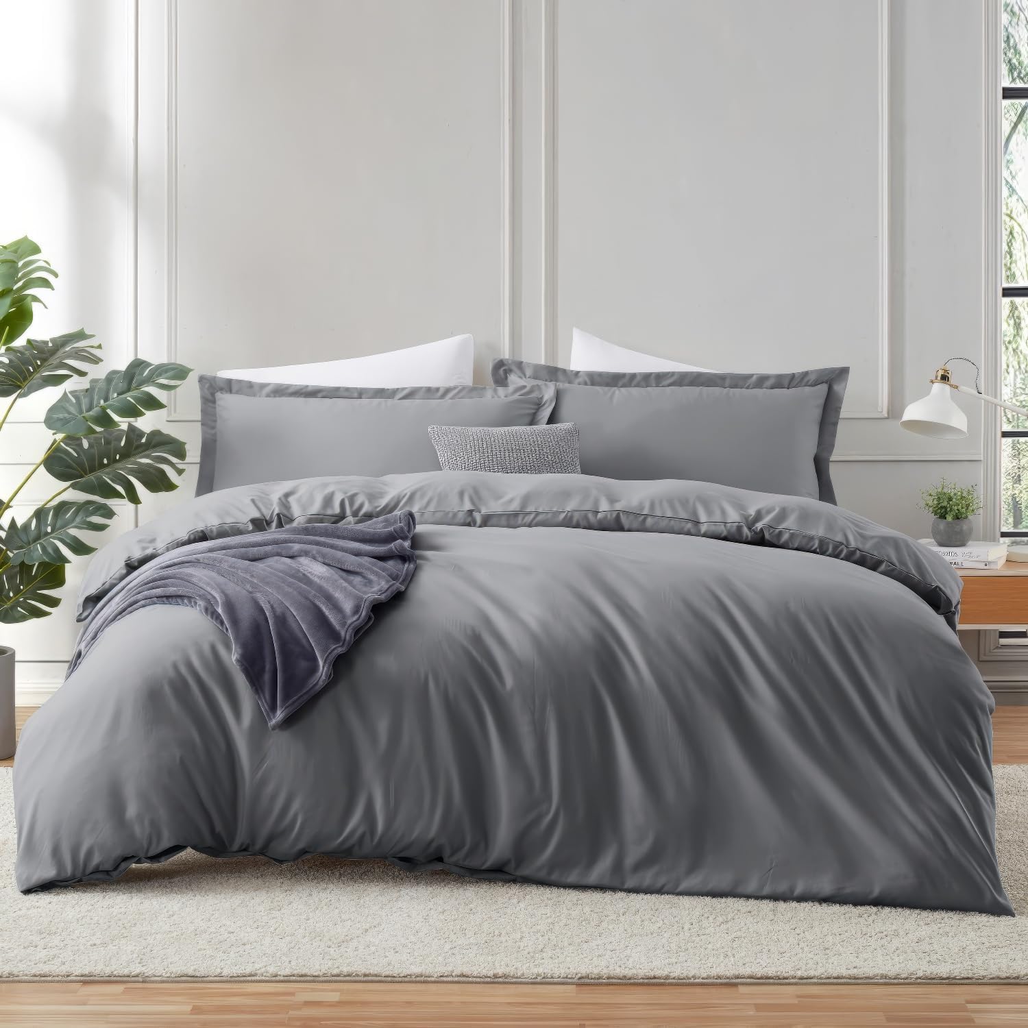 Grey Duvet Cover & Fitted Sheet Queen Size Bedding Set