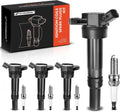 Ignition Coil Pack Set and Iridium Spark Plugs Compatible with Hyundai
