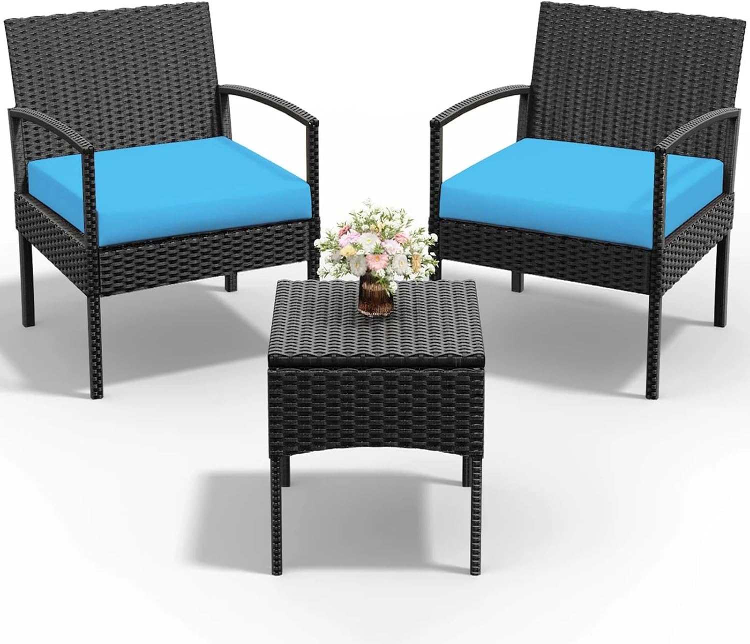 Durable 3 PCS Patio Porch Furniture Set with Rattan Chairs