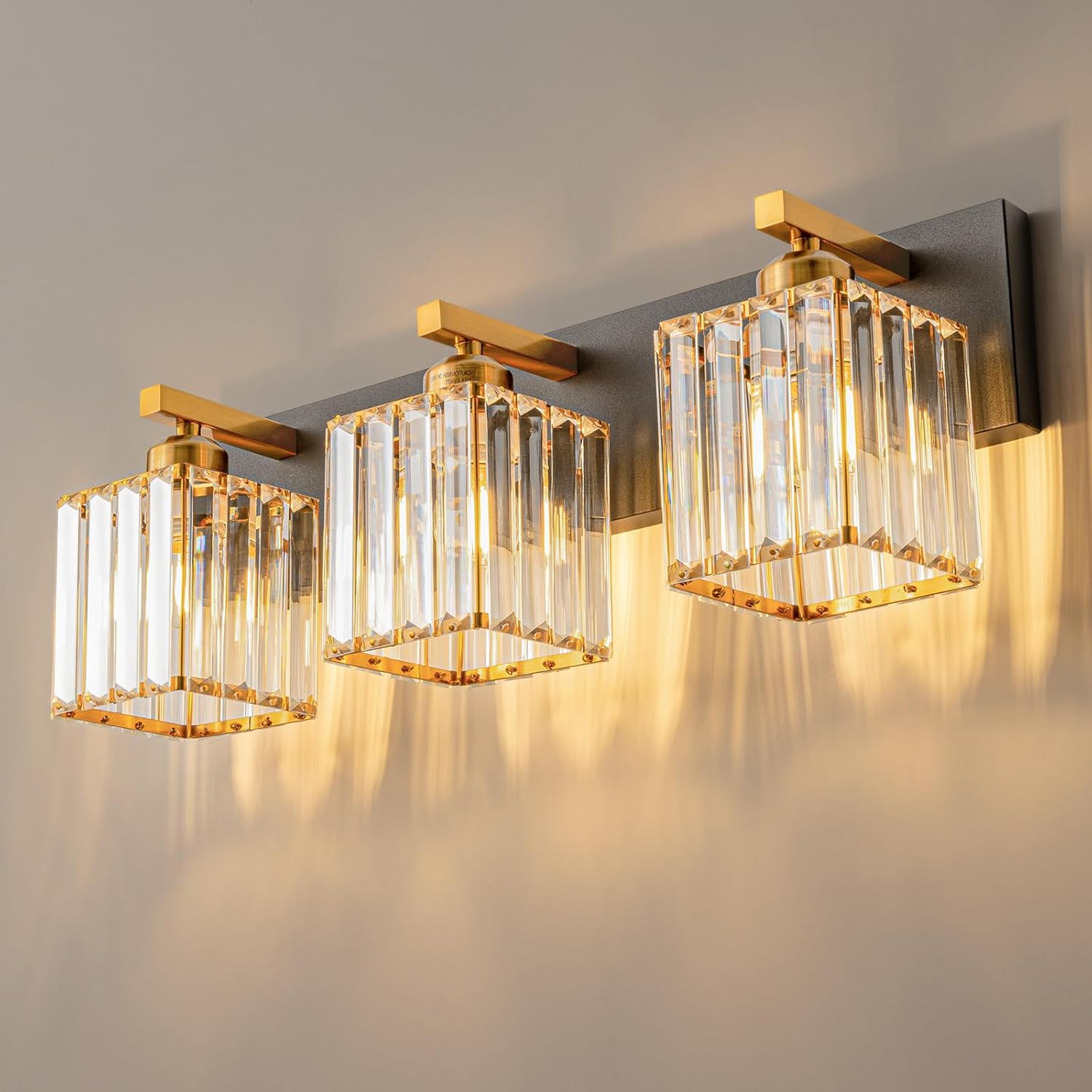 Modern Bathroom Vanity Light with Black Gold Crystal Design