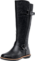 Women's Knee-High Riding Boots with Buckle - Soft Synthetic Leather