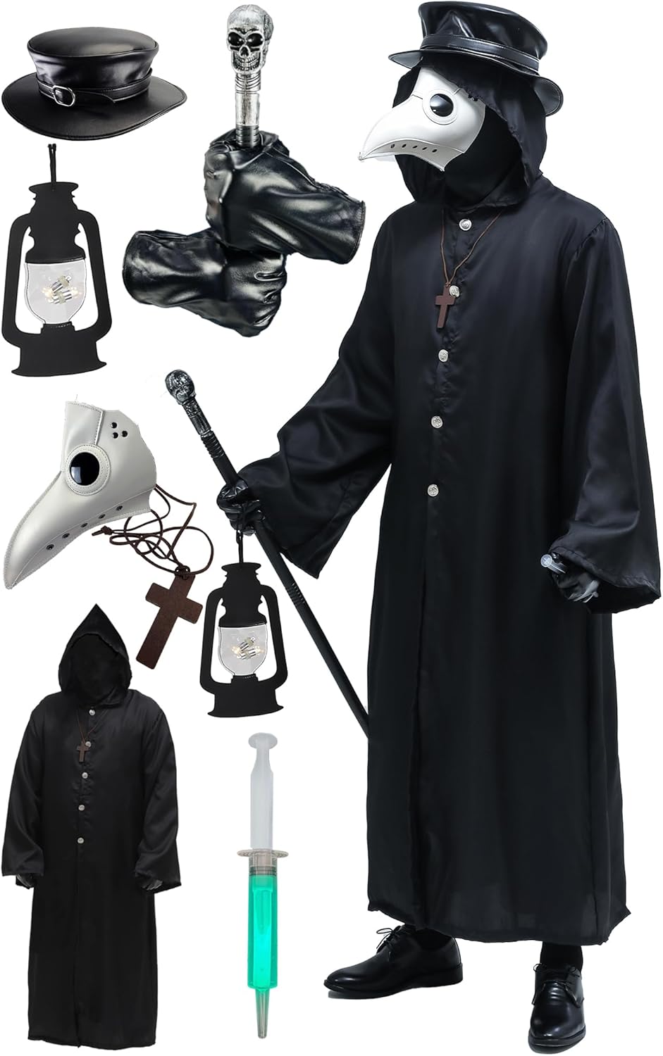 Plague Doctor Bird Mask and Hat Combo Set for Halloween Fun