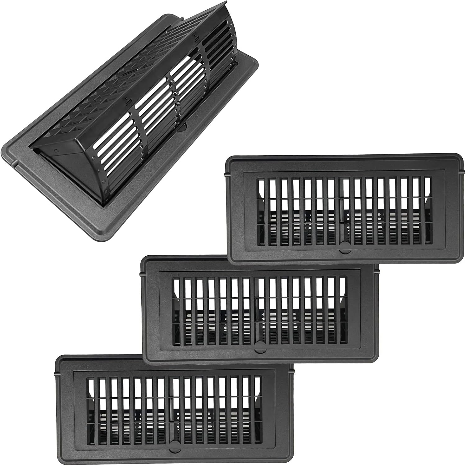 2-in-1 Vent Deflector for Home Floor, Strong Plastic, Black 4 Pack