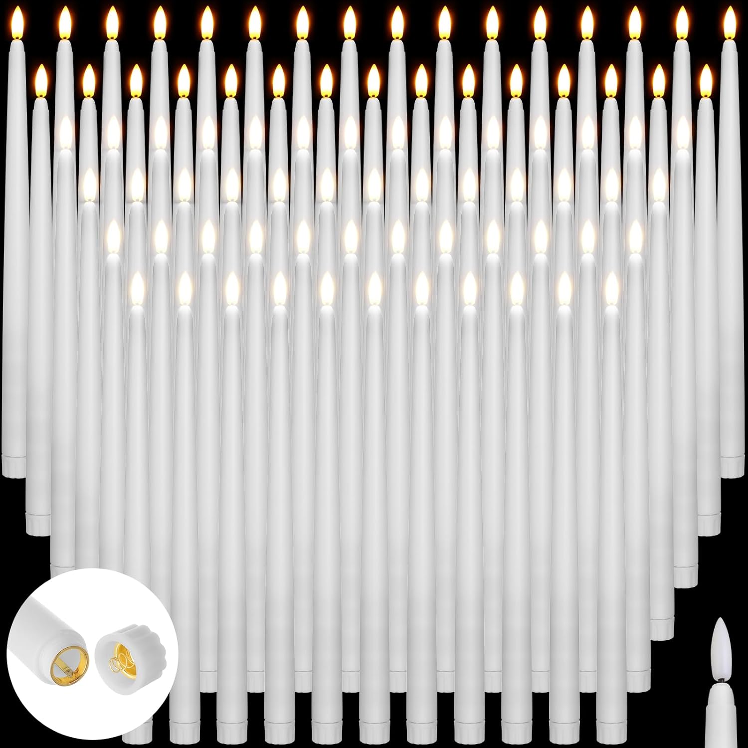 100 Pcs 12.4 Inch Flameless Taper Candles for Home Decor