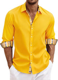 Men's Mustard Yellow Dress Shirt Long Sleeve - Inner Contrast Style