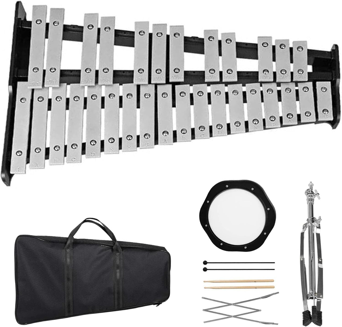 Glockenspiel Bell Kit with Adjustable Stand and Carry Case