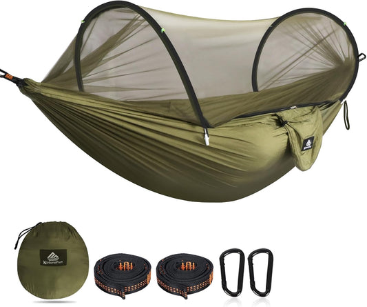 NATUREFUN Ultralight Camping Hammock: 300kg Load, Quick-Dry Nylon, 2 Carabiners