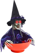 Halloween Candy Bowl Dish with Witch Animatronics for Decor