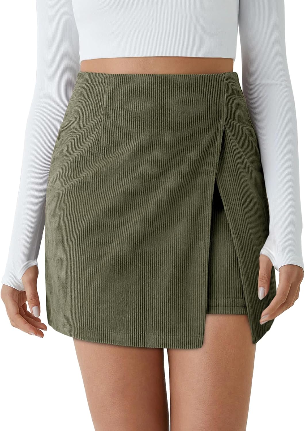 Cicy Bell Womens Corduroy Mini Skirt for Casual Fall Style