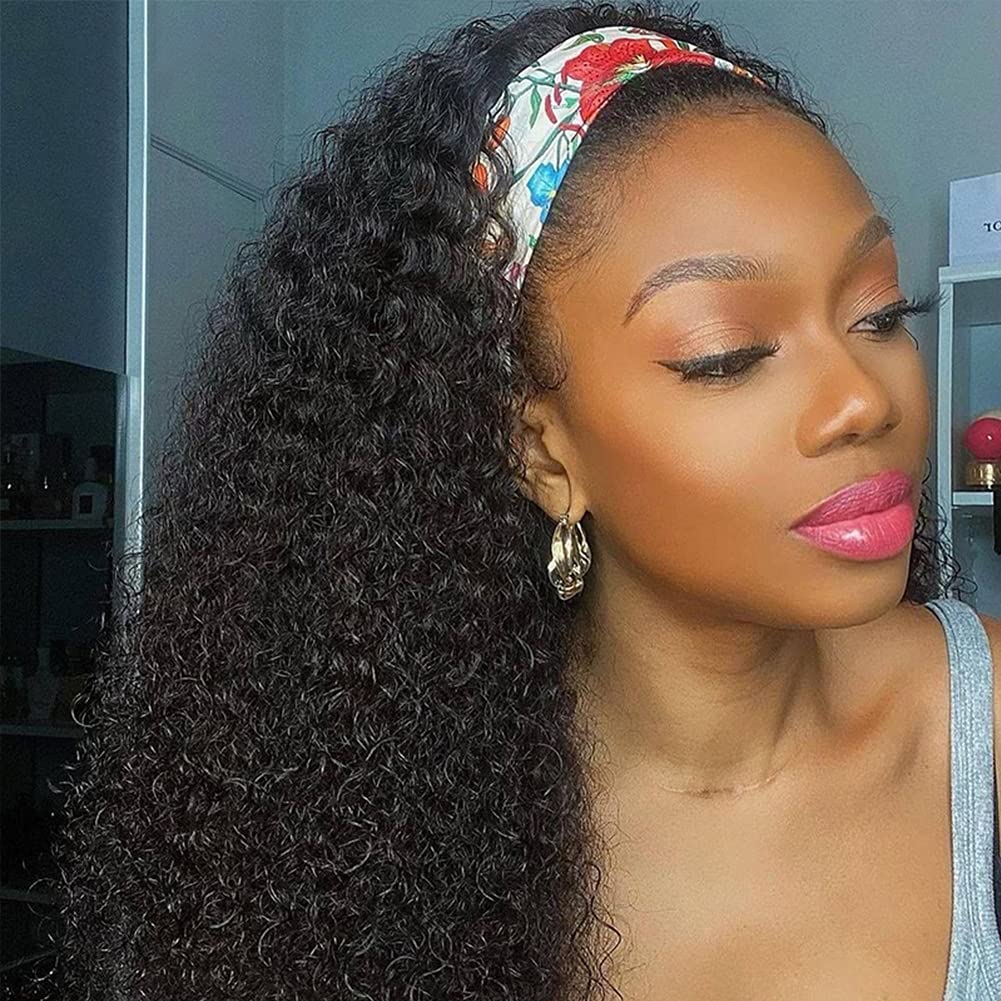 Eooma Curly Headband Wig for Black Women - 24 inch Brazilian Hair