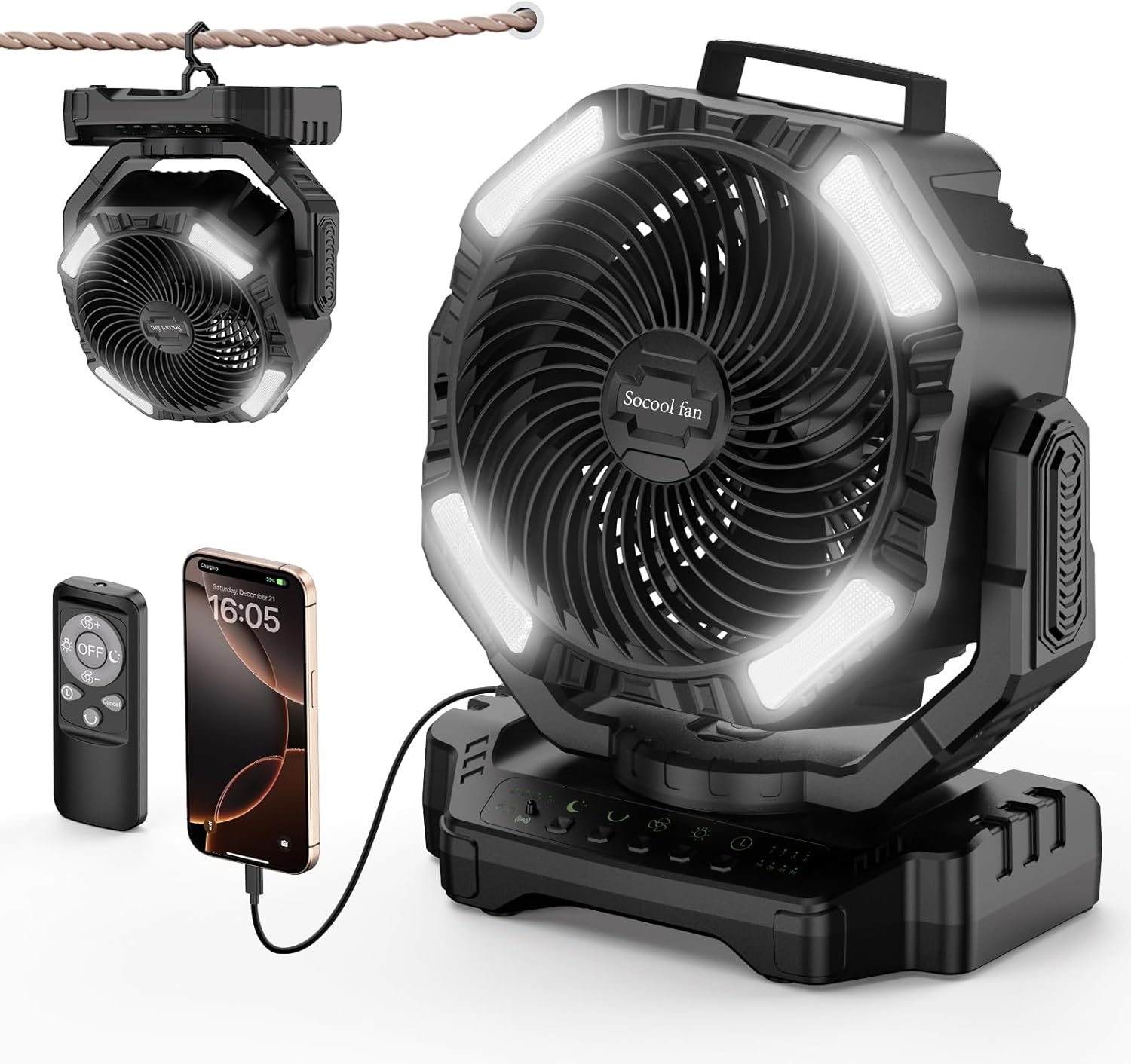 Socool 40000mAh Camping Fan with Remote and 32 LED Lights