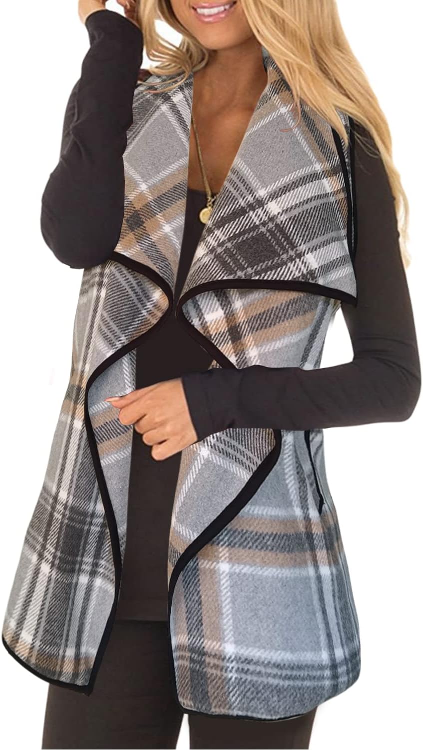 Stylish Women Plaid Vest Open Front Sleeveless Jacket Outerwear