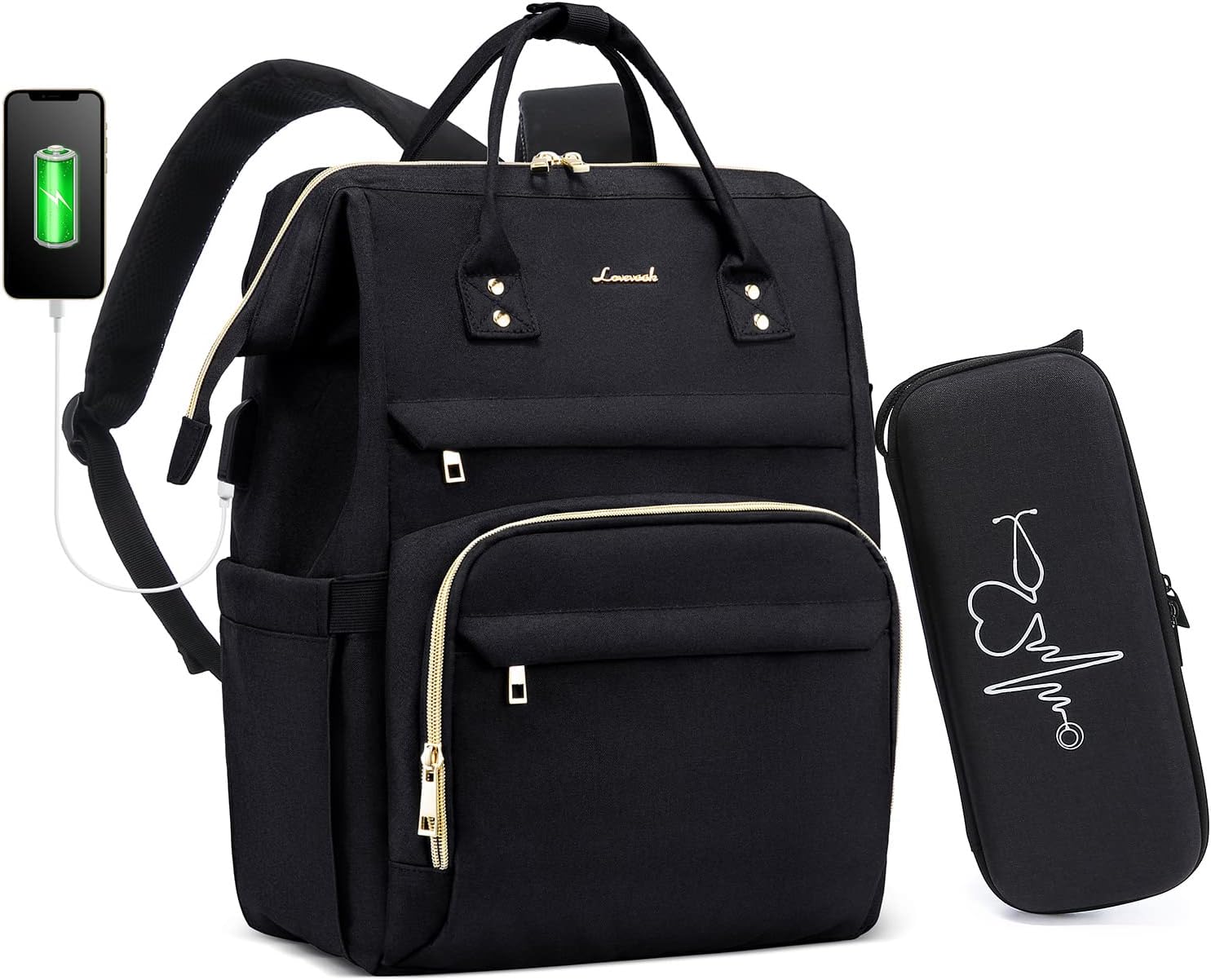 LOVEVOOK Nurse Backpack with Stethoscope Case and USB Port