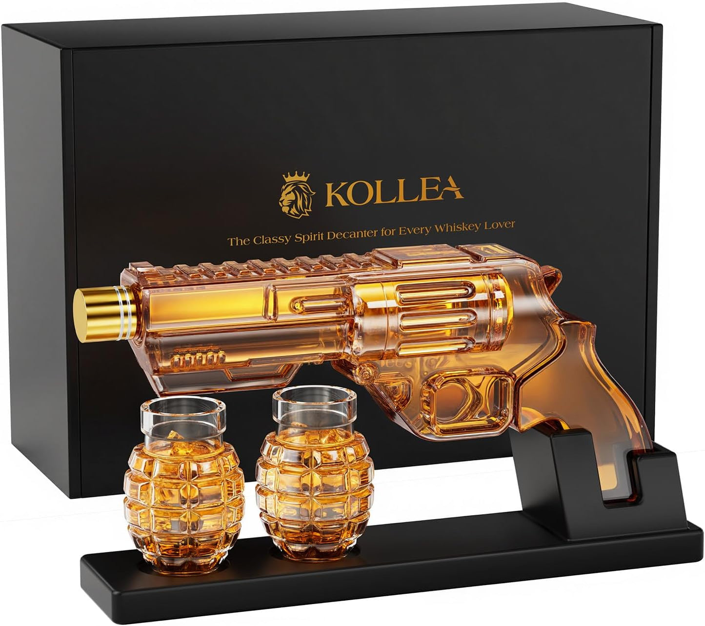 Kollea Whiskey Decanter Set with Unique Grenade-Shaped Glasses