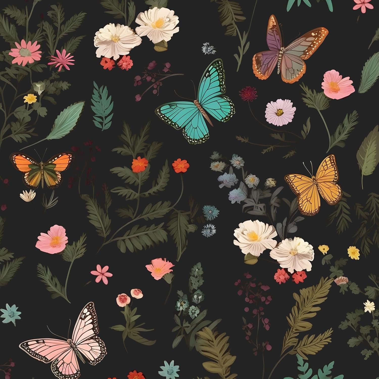 Extra Long Black Butterfly Peel and Stick Wallpaper for Home