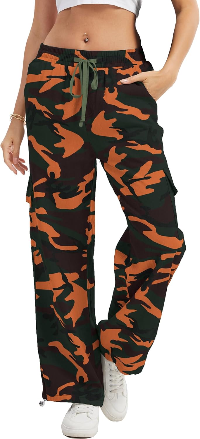 Camo Pants Women High Waisted Wide Leg Casual Y2K Style