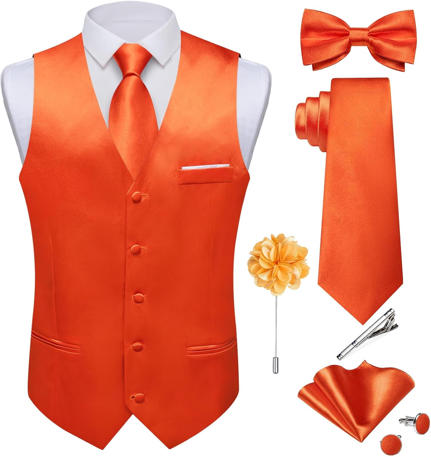 DiBanGu Mens Satin Suit Vest and Tie Set for Formal Events