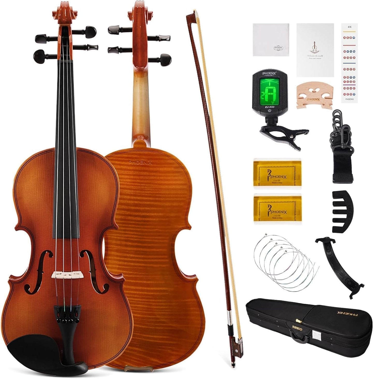 PHOENIX 4/4 Full Size Violin Kit for Beginners and Students