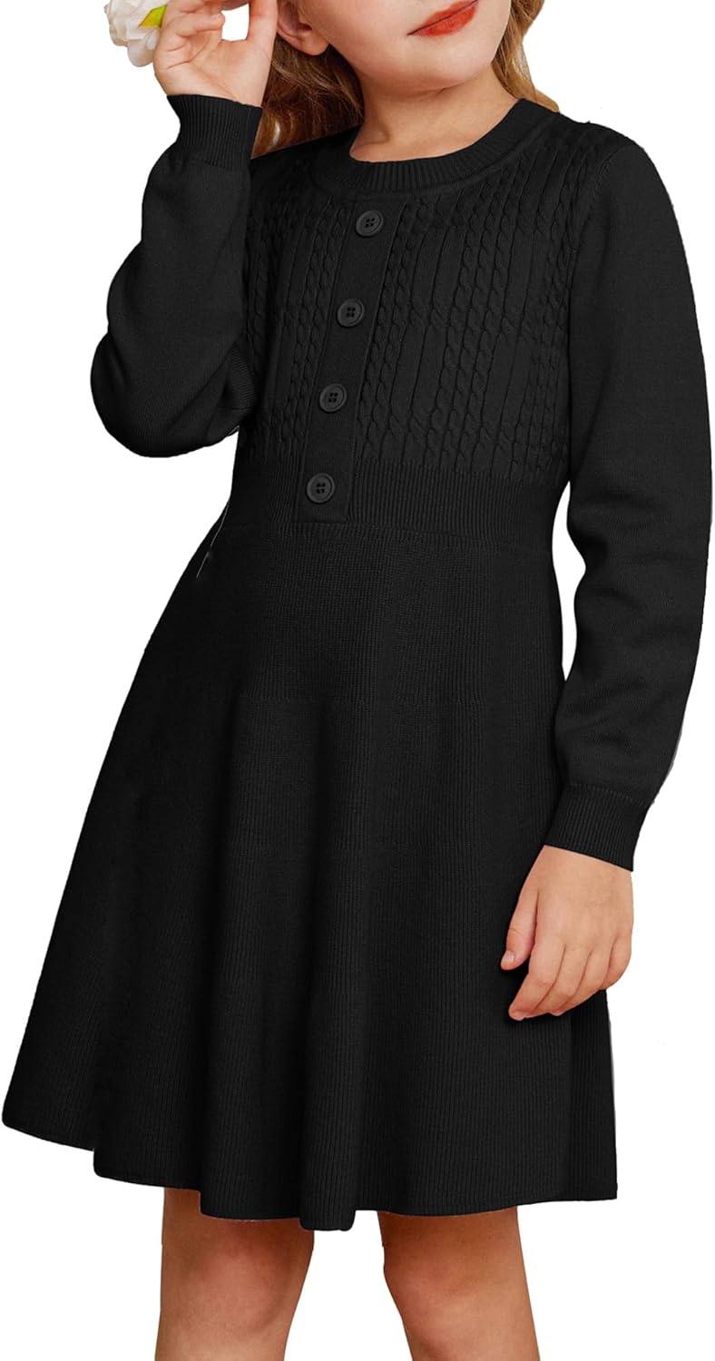 GRACE KARIN Girl Dress Long Sleeve Sweater Ruffle Button Front