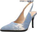 Denim Blue Slingback Heels Ankle Strap Pointed Toe Stilettos - 3.5in