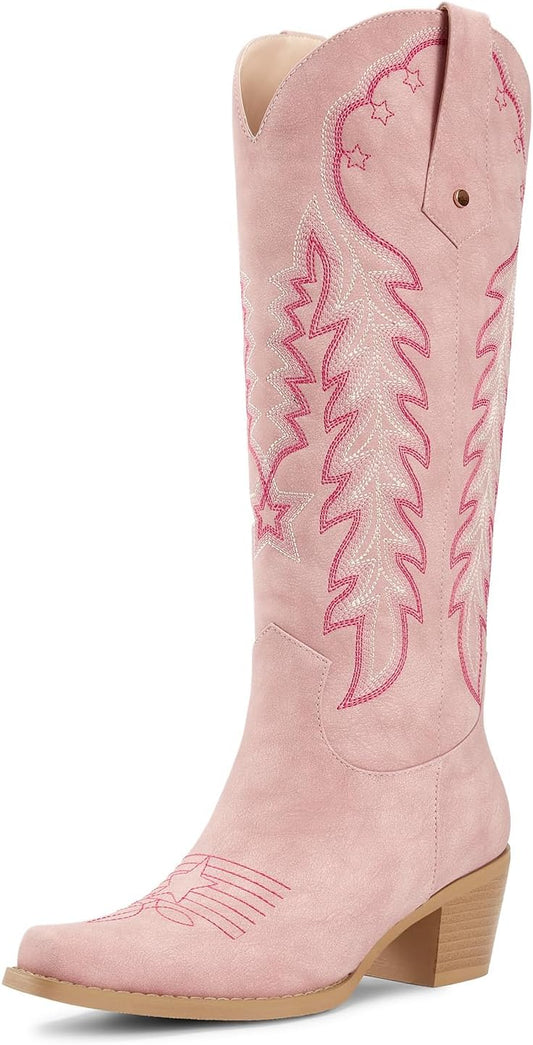 WETKISS Cowboy Boots for Women: Retro Embroidered Knee High Style