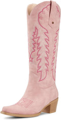Wetkiss Cowboy Boots for Women Knee High - Retro Embroidered Chunky
