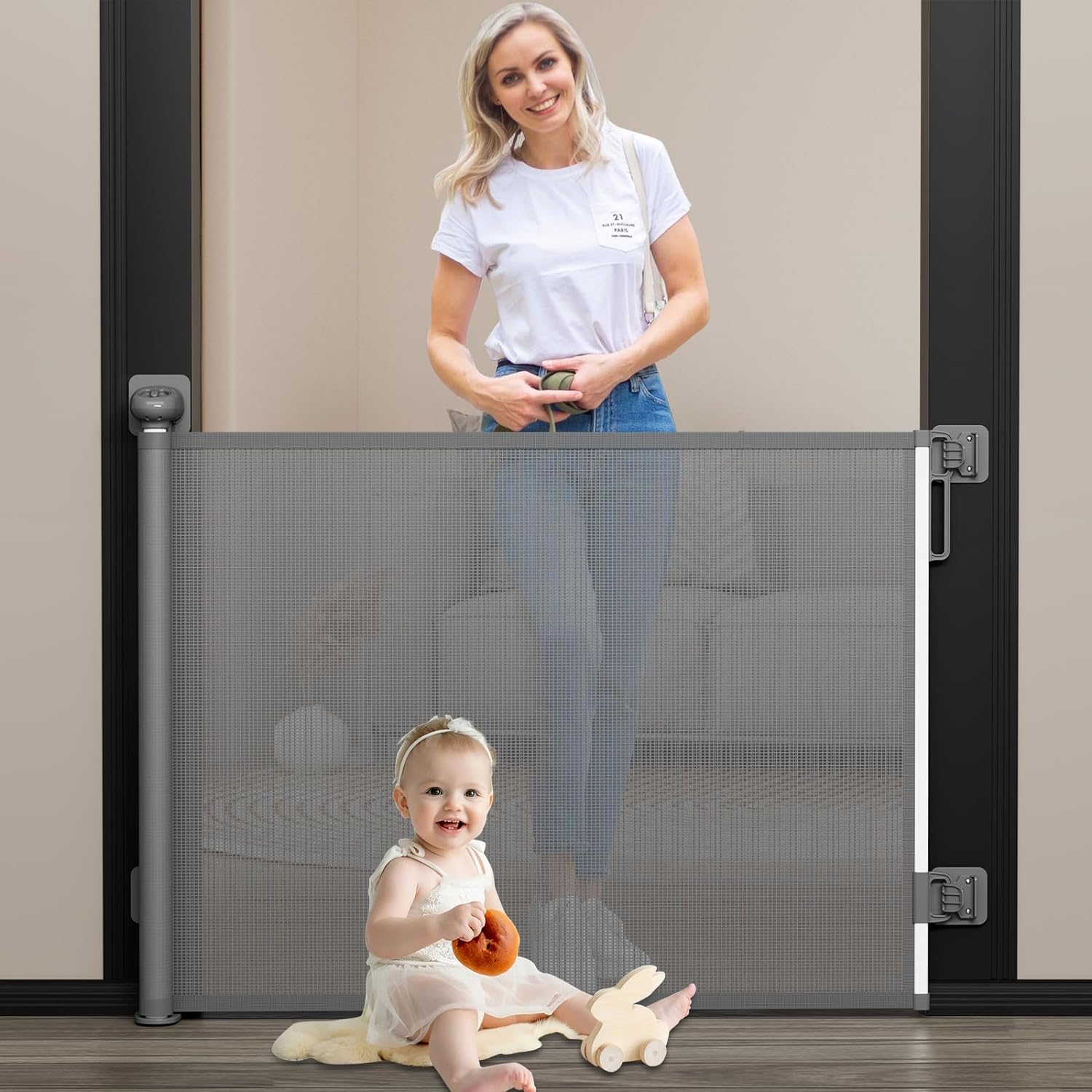 Punch Free Retractable Baby Gate by Babepai - No Drill Safety at 54 Wide