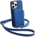 ZVE iPhone 16 Pro Case Wallet with Crossbody Strap - Navy Blue