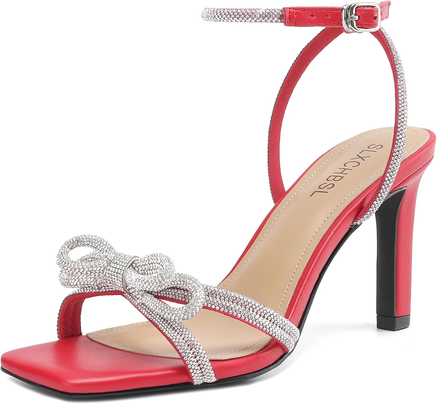 Women's Square Toe Rhinestone Sandals for Bridal Events