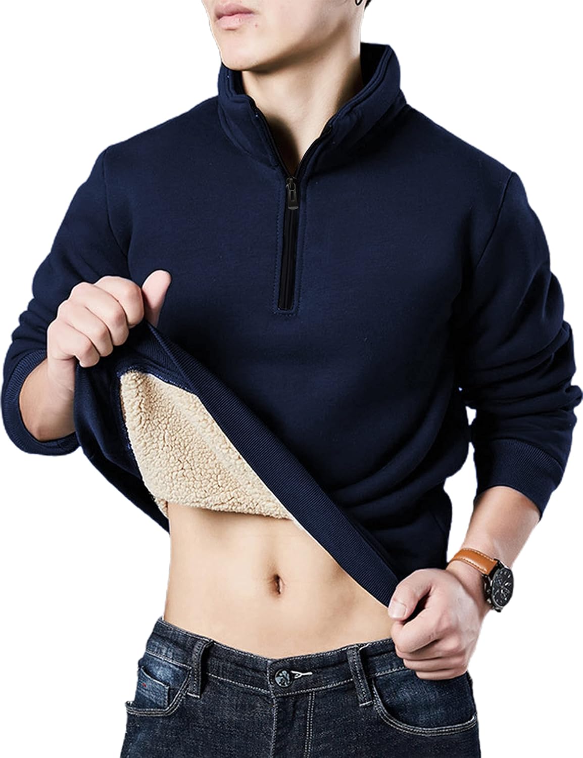 Yeokou Mens Fashion Warm Fleece Crewneck Sweatshirt for Winter