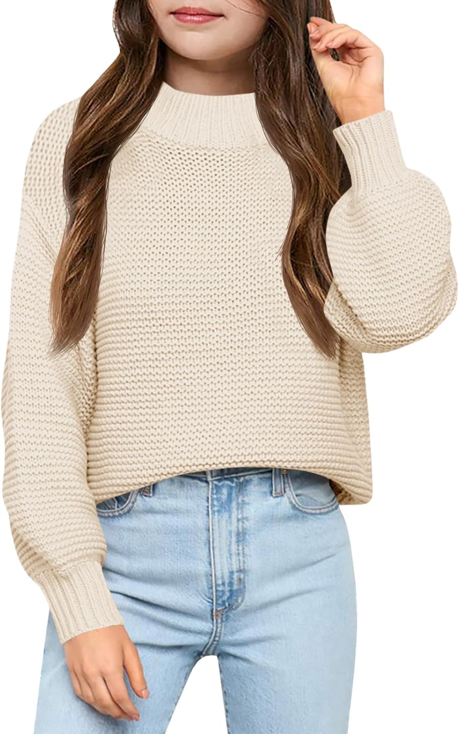 Imily Bela Girls Mock Neck Pullover Sweater for Casual Wear