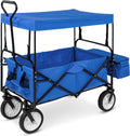 Collapsible Folding Outdoor Utility Wagon with Canopy - Portable Cart