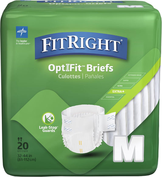 Medline OptiFit Extra+ Adult Diapers - Leak Stop Guards - Moderate Absorbency - 80 count