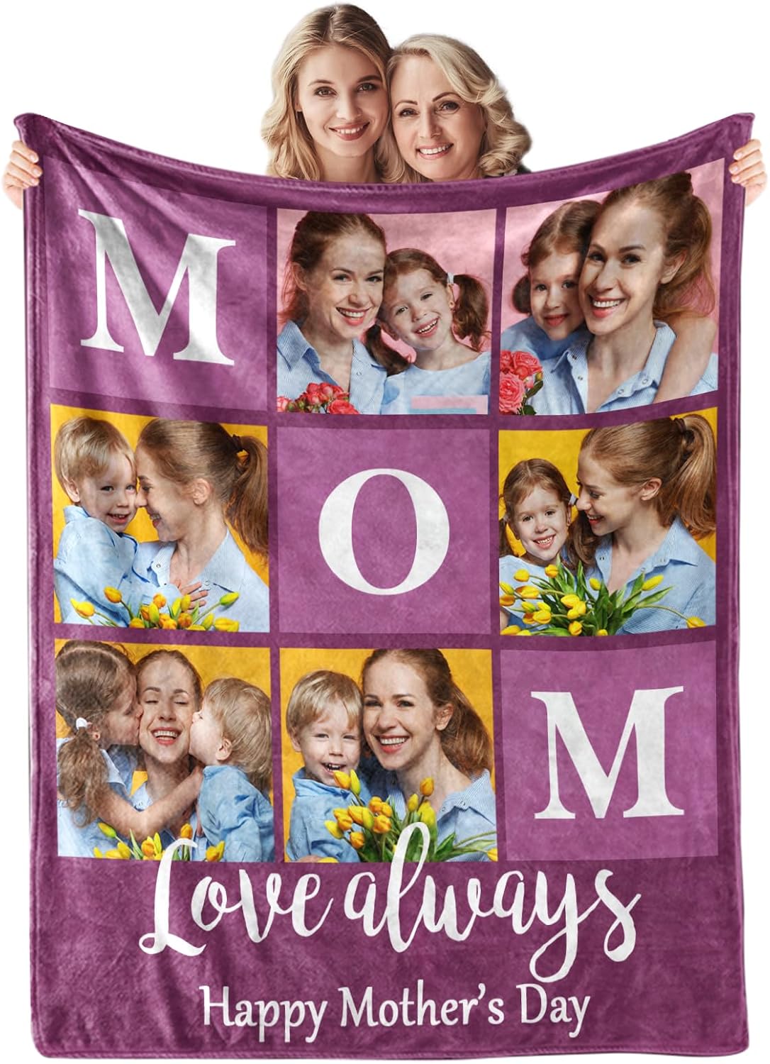 Custom Photo Throw Blanket Gifts for Mom, Unique Personalized Design