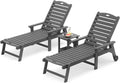 Chaise Lounge Chairs Set with Table - 3-Piece Adjustable Poolside Set