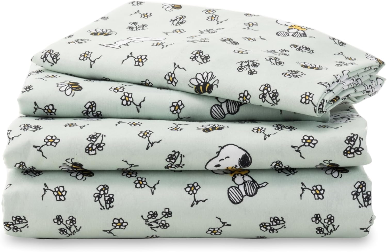 Peanuts Kids King Size Sheet Set with Snoopy and Woodstock Design