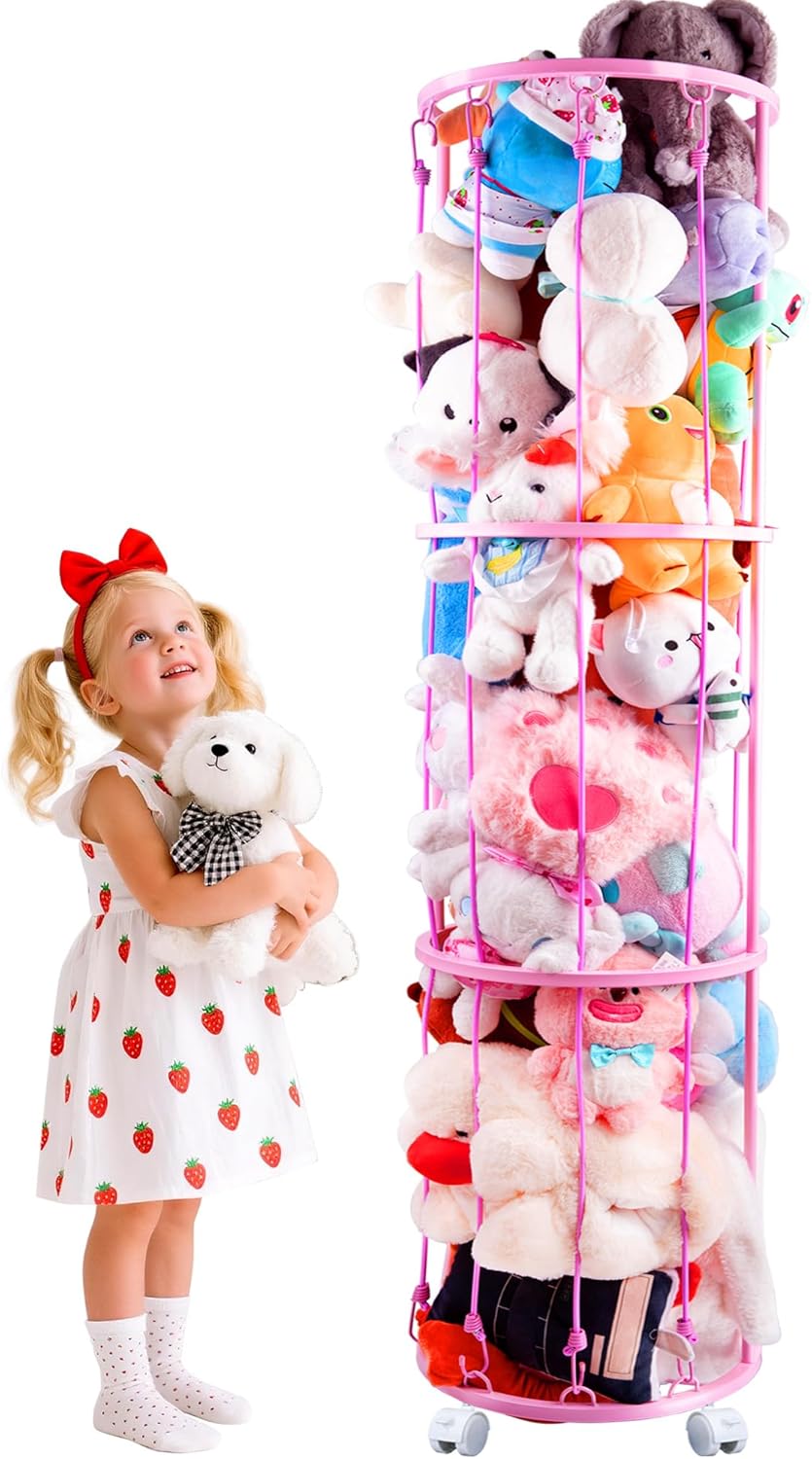 Metal Stuffed Animal Storage Tube with Wheels for Plush Toys