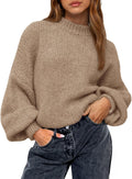 BTFBM Sweaters for Women Crew Neck Lantern Sleeve Oversized Pullover