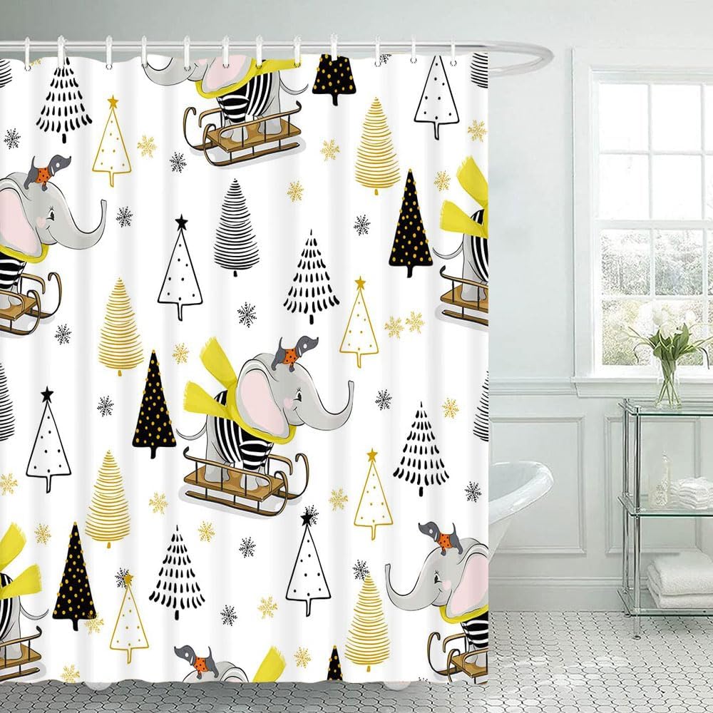 Waterproof Holiday Shower Curtain - Gold & Black Tree Design