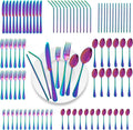 84 Piece Mirror Rainbow Silverware Set for 12 - Durable Flatware