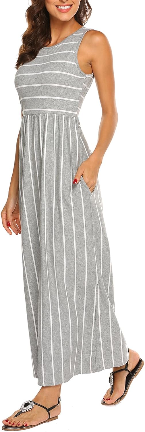 Hount Women's Summer Sleeveless Striped Flowy Maxi Dress Review