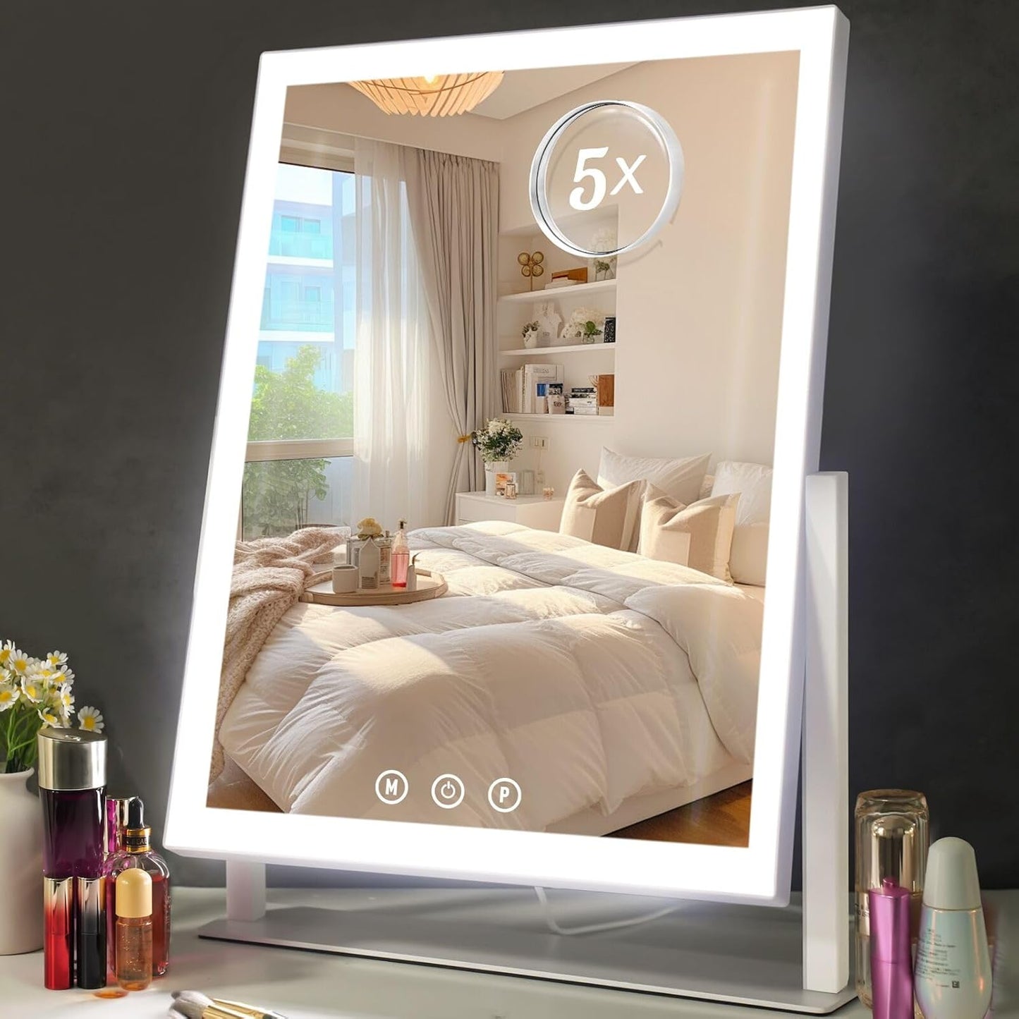 Lighted Makeup Mirror with 5X Magnification and 360 Rotation