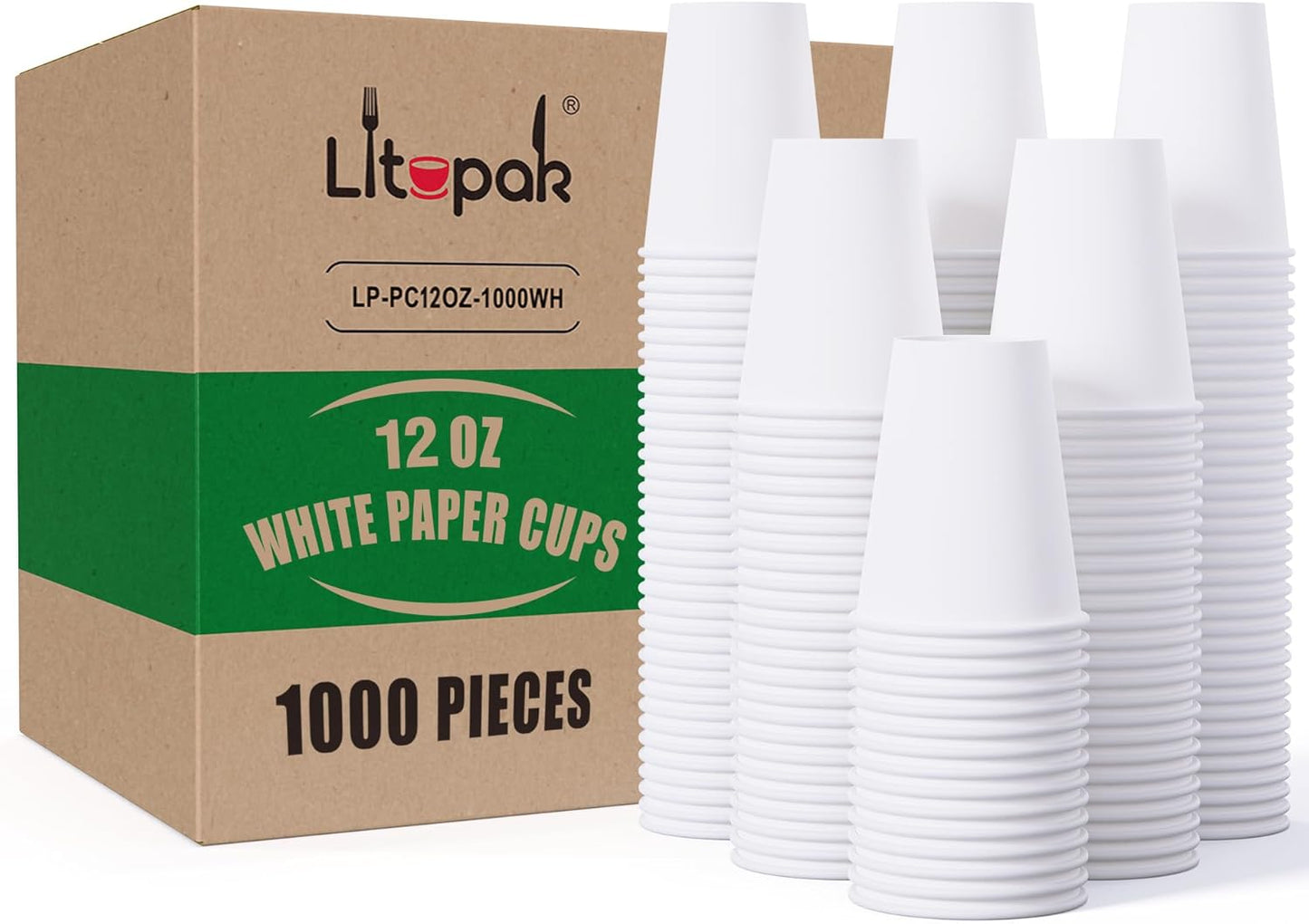 LITOPAK 1000 Pack 12 oz White Paper Cups - Perfect for Hot Beverages!