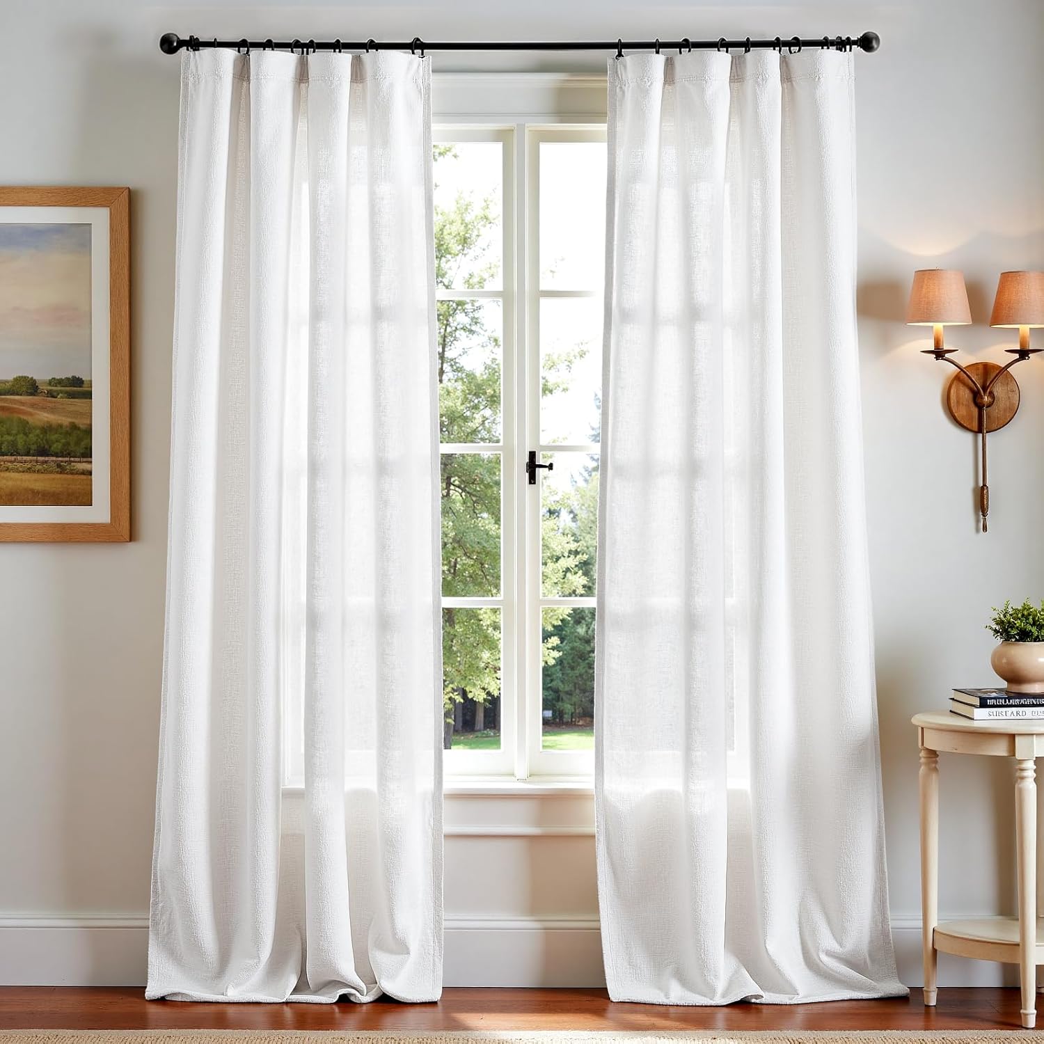 Linen Blend Curtains 120 inch Extra Long for Bedroom Living Room