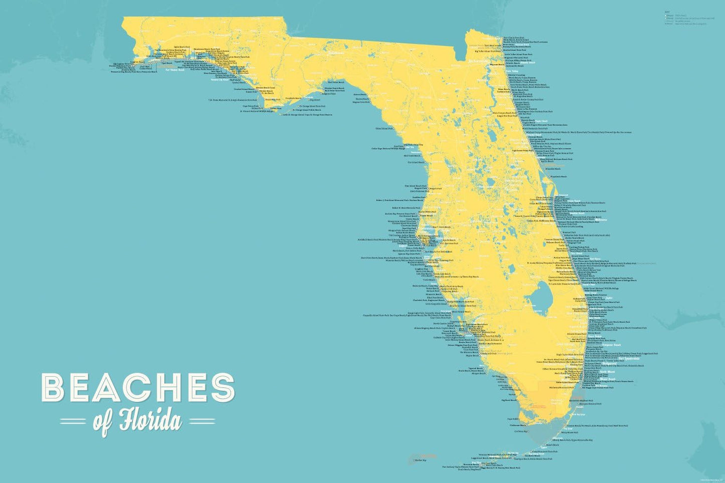 Florida Beaches Checklist Map 24x36 Poster for Beach Lovers