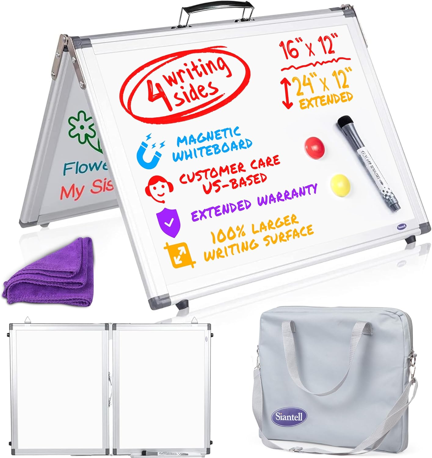 Small Dry Erase White Board for Kids - Portable 16x12 inch Easel